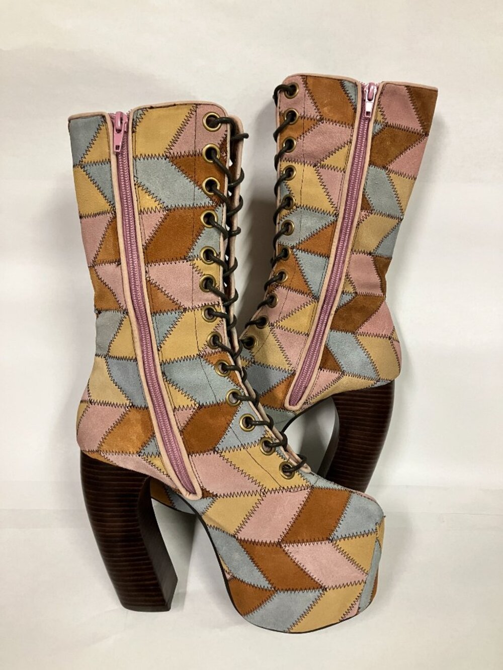 *RARE* Jeffrey Campbell PICKFORD Platform Patchwork Boots! Size 8.5, best for 8! - Picture 6 of 16